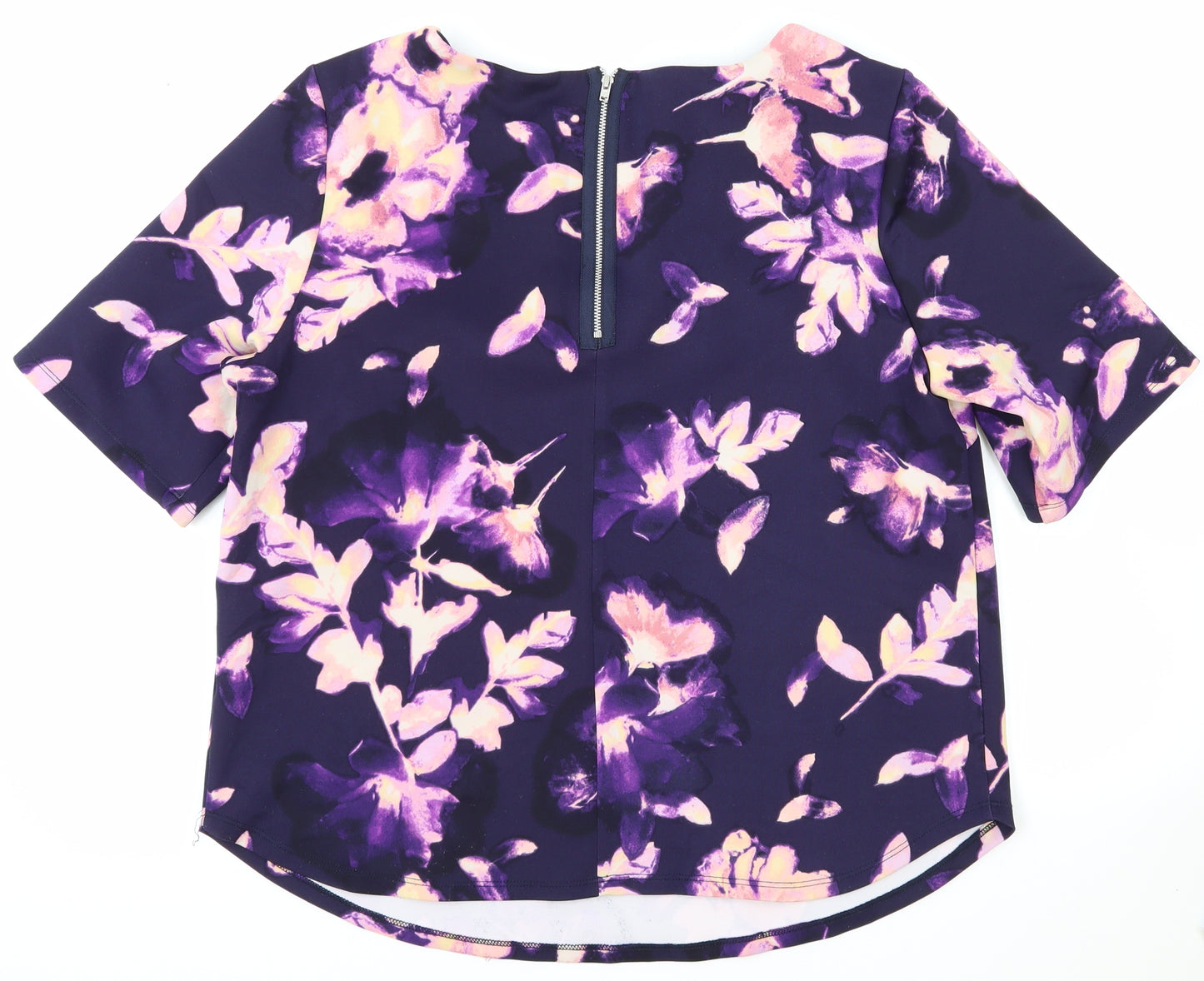 George Womens Purple Floral Polyester Basic T-Shirt Size 18 Round Neck