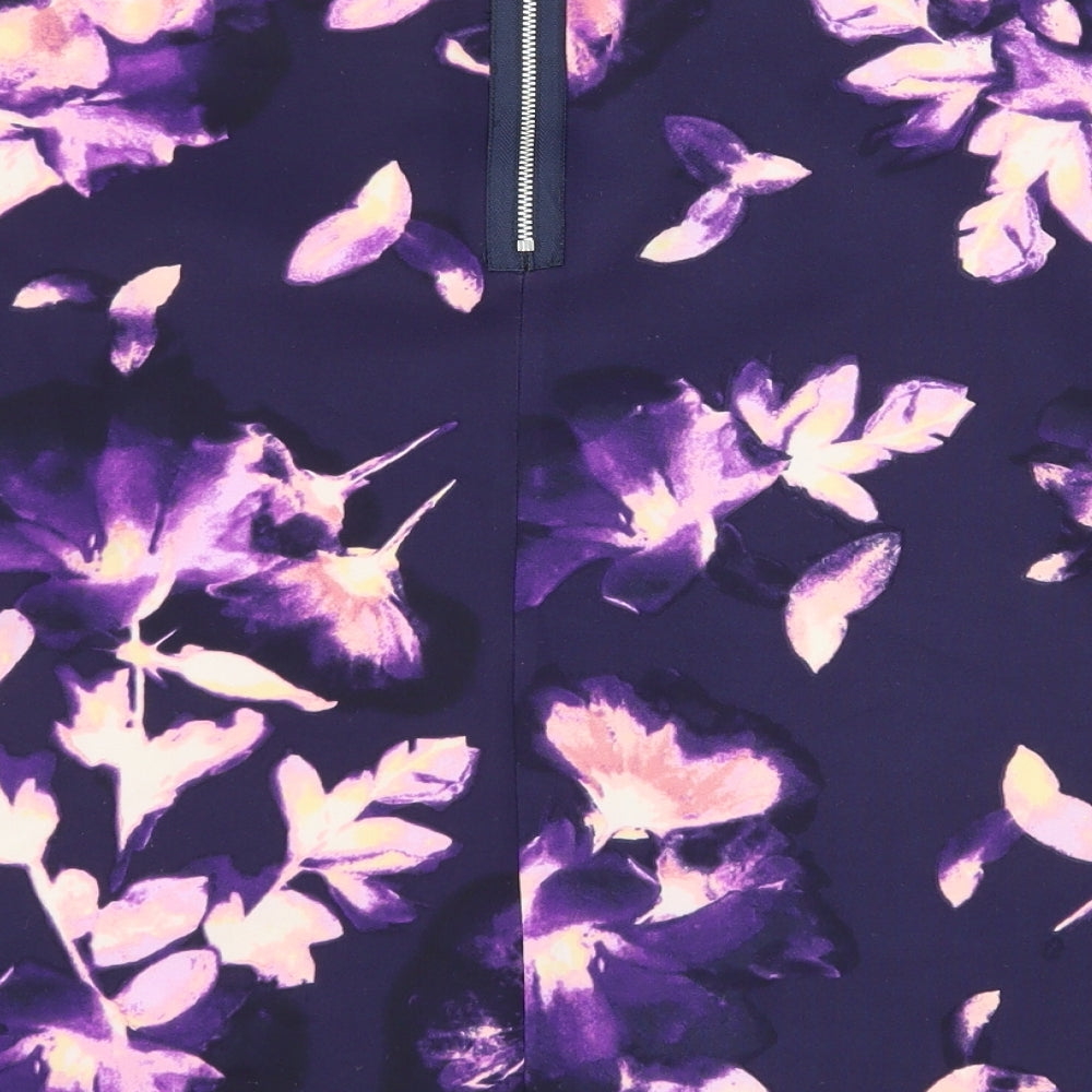 George Womens Purple Floral Polyester Basic T-Shirt Size 18 Round Neck