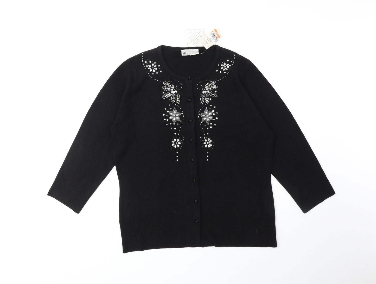BHS Womens Black Round Neck Acrylic Cardigan Jumper Size 14