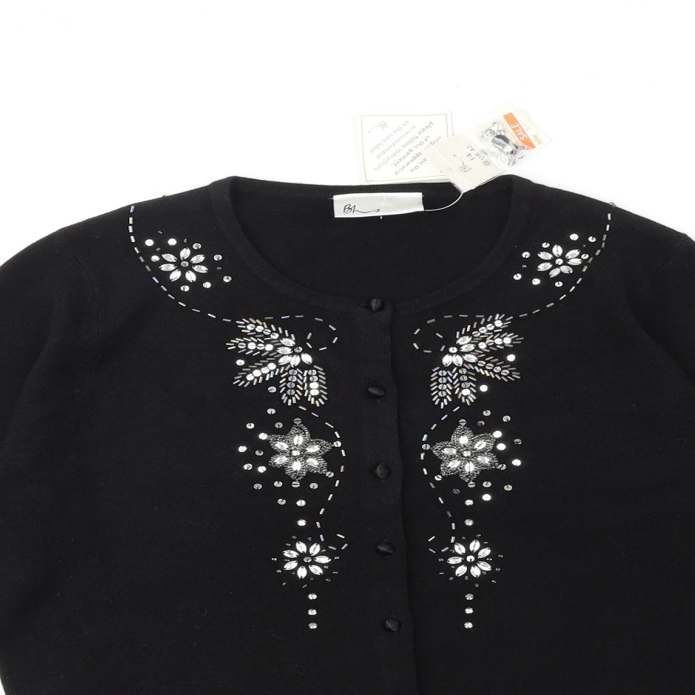 BHS Womens Black Round Neck Acrylic Cardigan Jumper Size 14