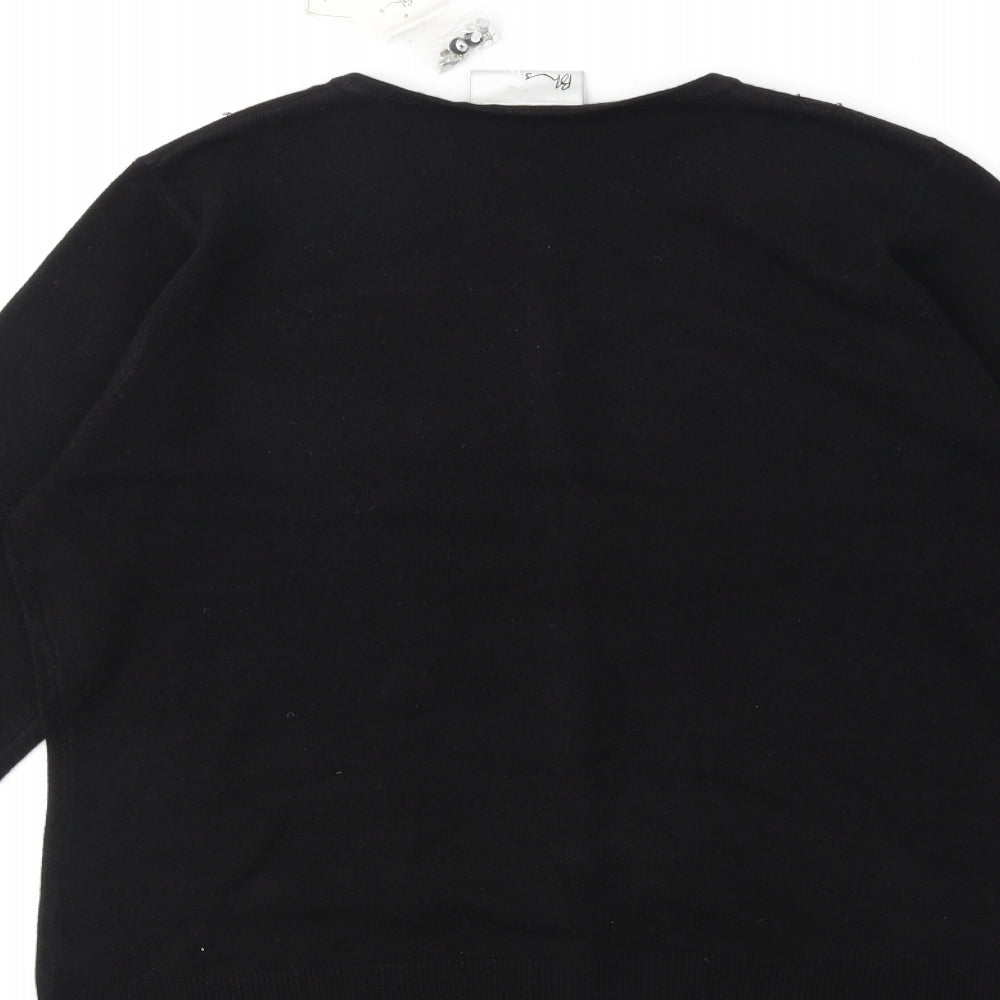 BHS Womens Black Round Neck Acrylic Cardigan Jumper Size 14
