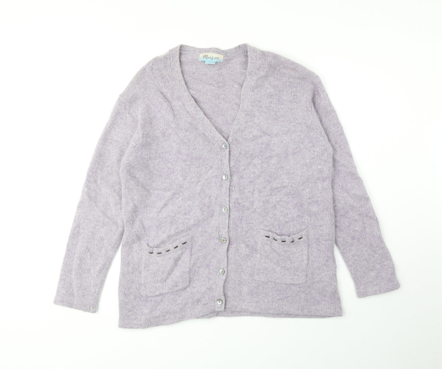 Monsoon Womens Purple V-Neck Wool Cardigan Jumper Size 16