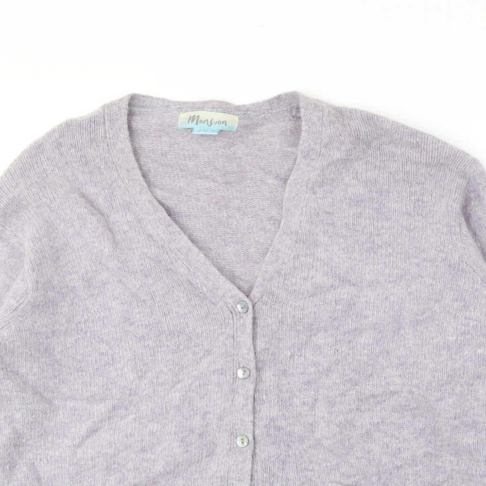 Monsoon Womens Purple V-Neck Wool Cardigan Jumper Size 16
