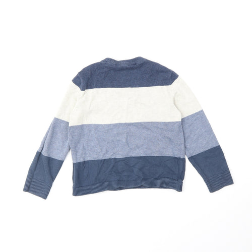 H&M Boys Blue Round Neck Striped 100% Cotton Pullover Jumper Size 5-6 Years Pullover