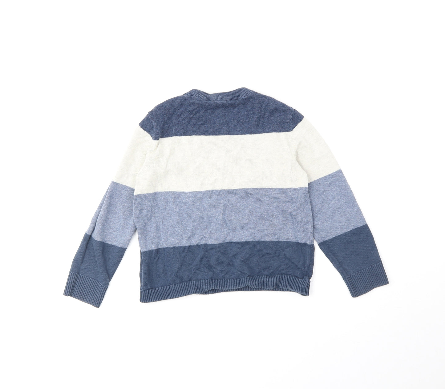 H&M Boys Blue Round Neck Striped 100% Cotton Pullover Jumper Size 5-6 Years Pullover