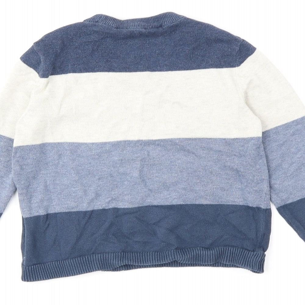 H&M Boys Blue Round Neck Striped 100% Cotton Pullover Jumper Size 5-6 Years Pullover