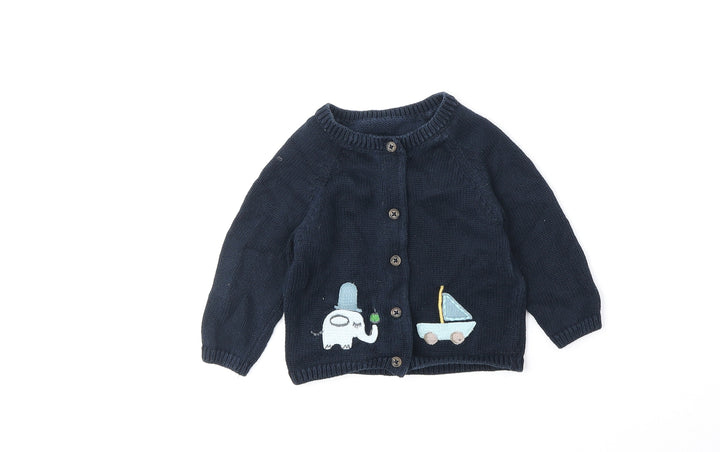 Marks and Spencer Boys Blue 100% Cotton Cardigan Jumper Size 9-12 Months Button - Eliphant