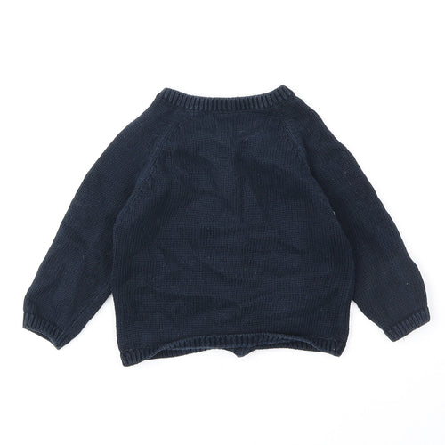 Marks and Spencer Boys Blue 100% Cotton Cardigan Jumper Size 9-12 Months Button - Eliphant