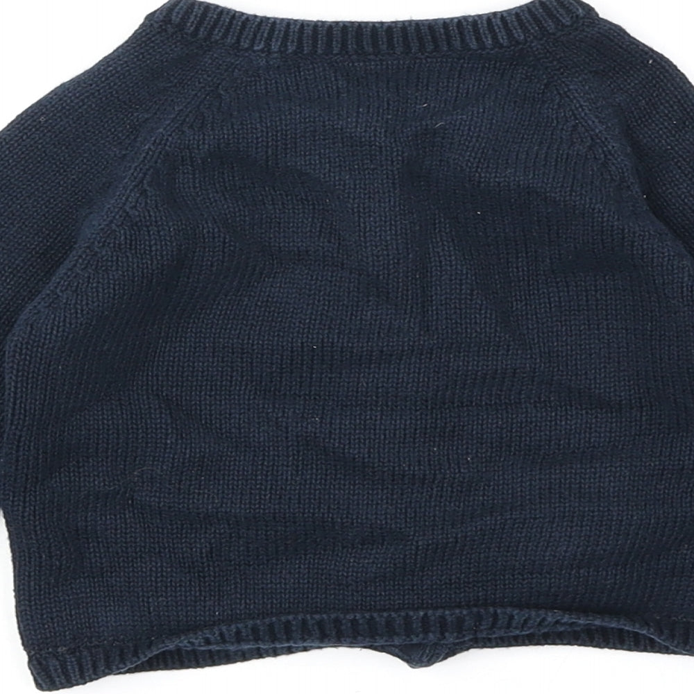 Marks and Spencer Boys Blue 100% Cotton Cardigan Jumper Size 9-12 Months Button - Eliphant