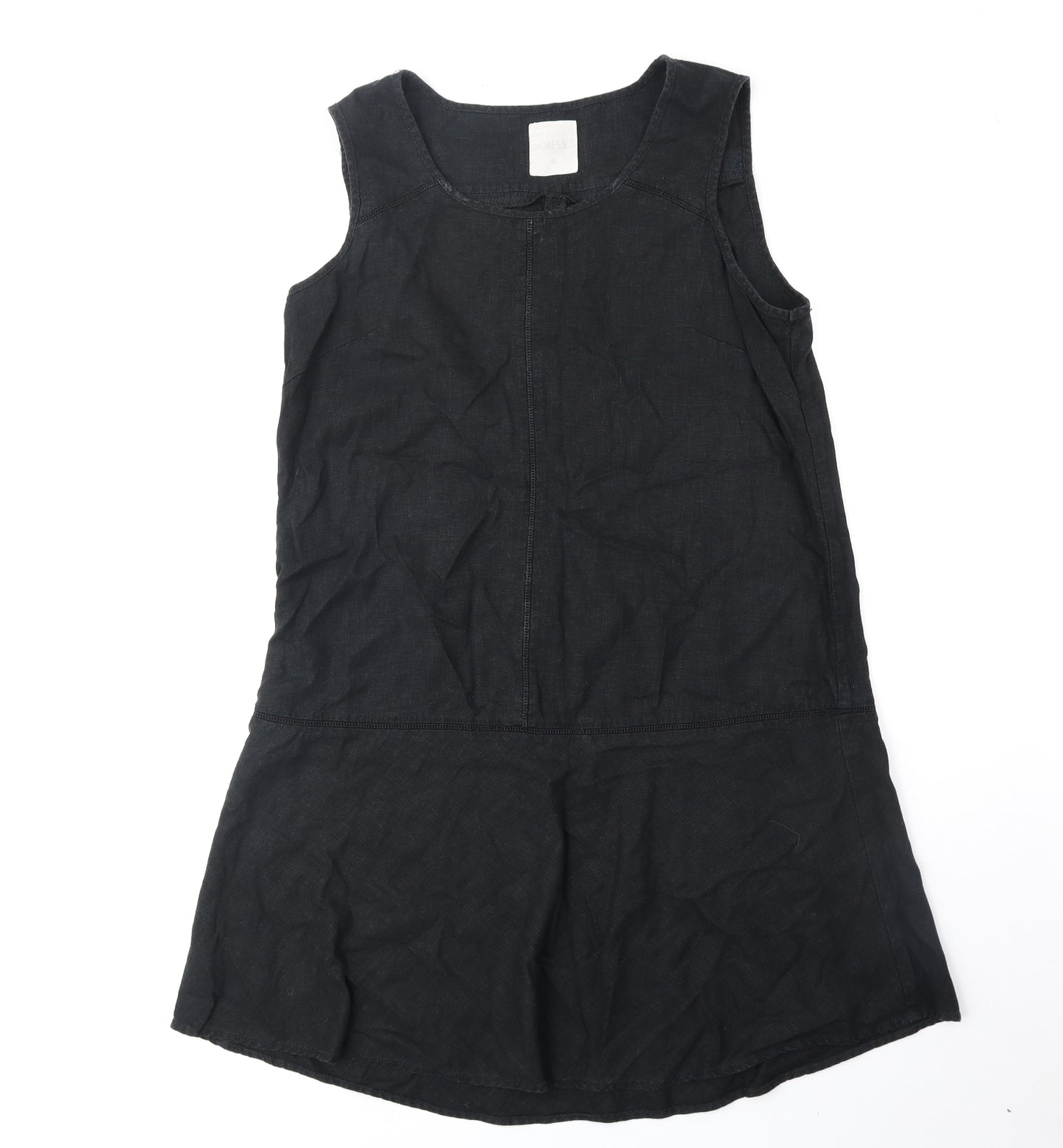 NEXT Womens Black Linen Pinafore/Dungaree Dress Size 16 Round Neck Pullover