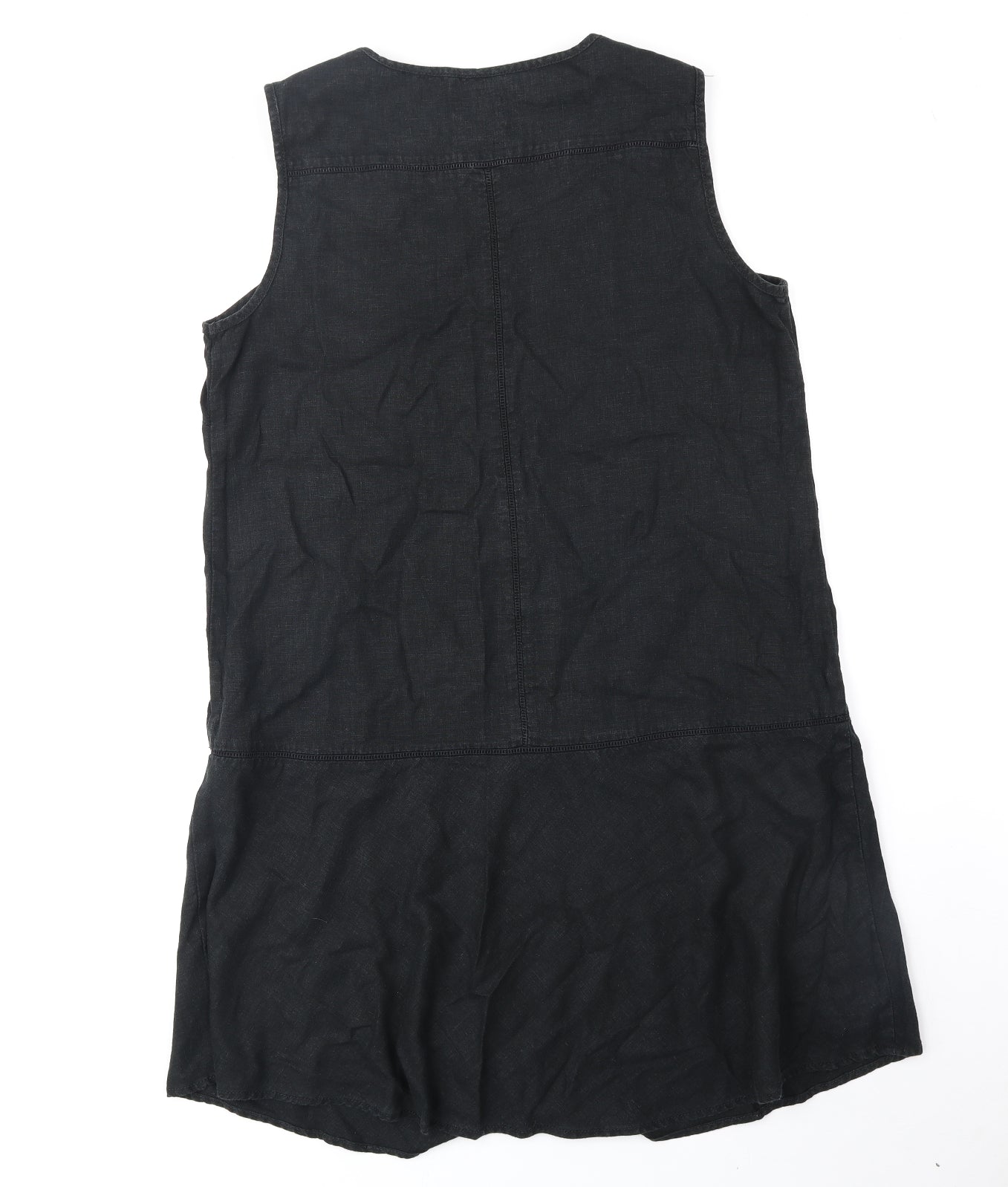 NEXT Womens Black Linen Pinafore/Dungaree Dress Size 16 Round Neck Pullover