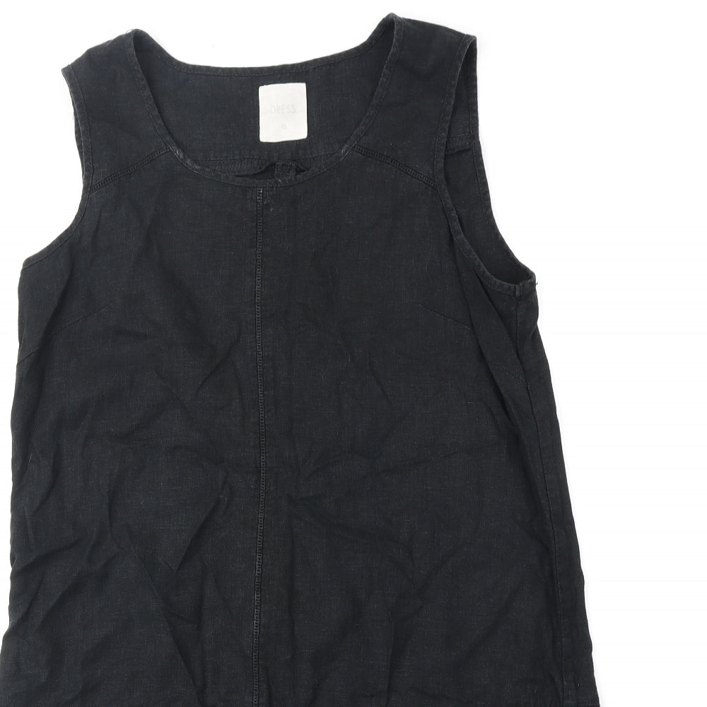 NEXT Womens Black Linen Pinafore/Dungaree Dress Size 16 Round Neck Pullover