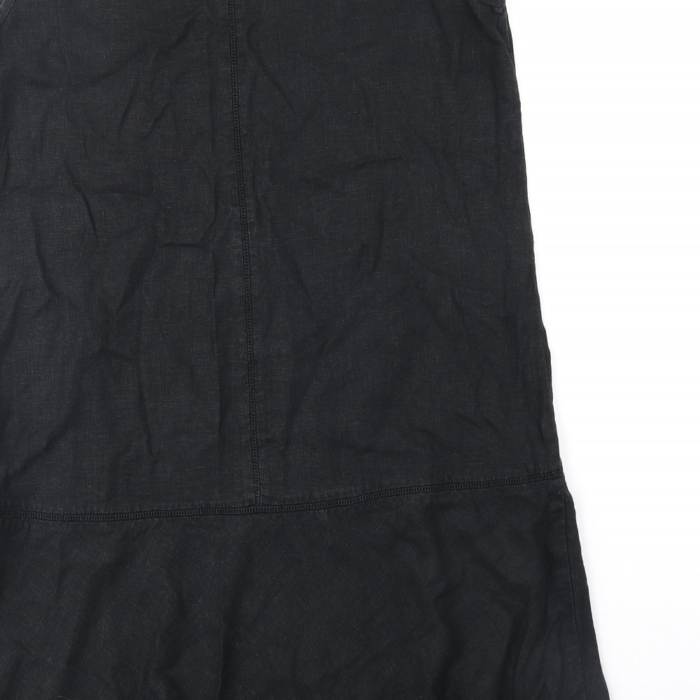 NEXT Womens Black Linen Pinafore/Dungaree Dress Size 16 Round Neck Pullover
