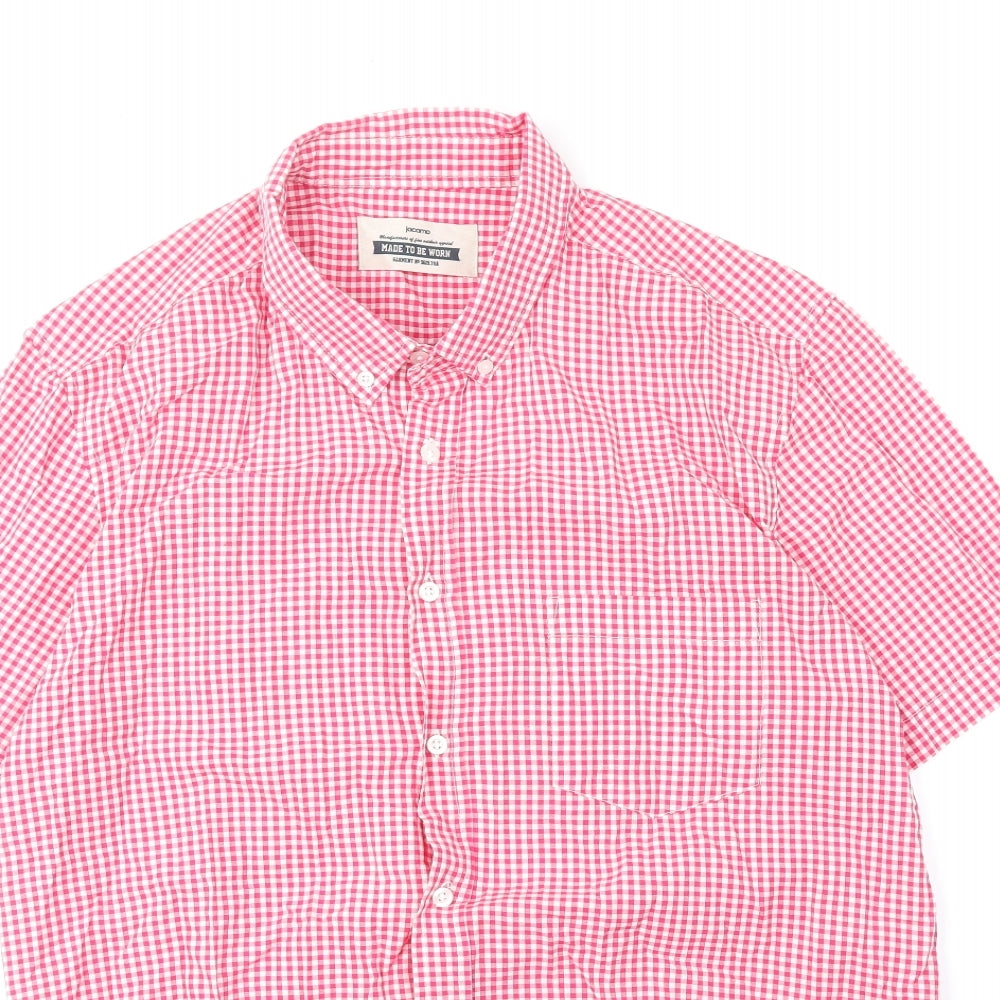 Jacamo Mens Red Check Cotton Button-Up Size L Collared Button