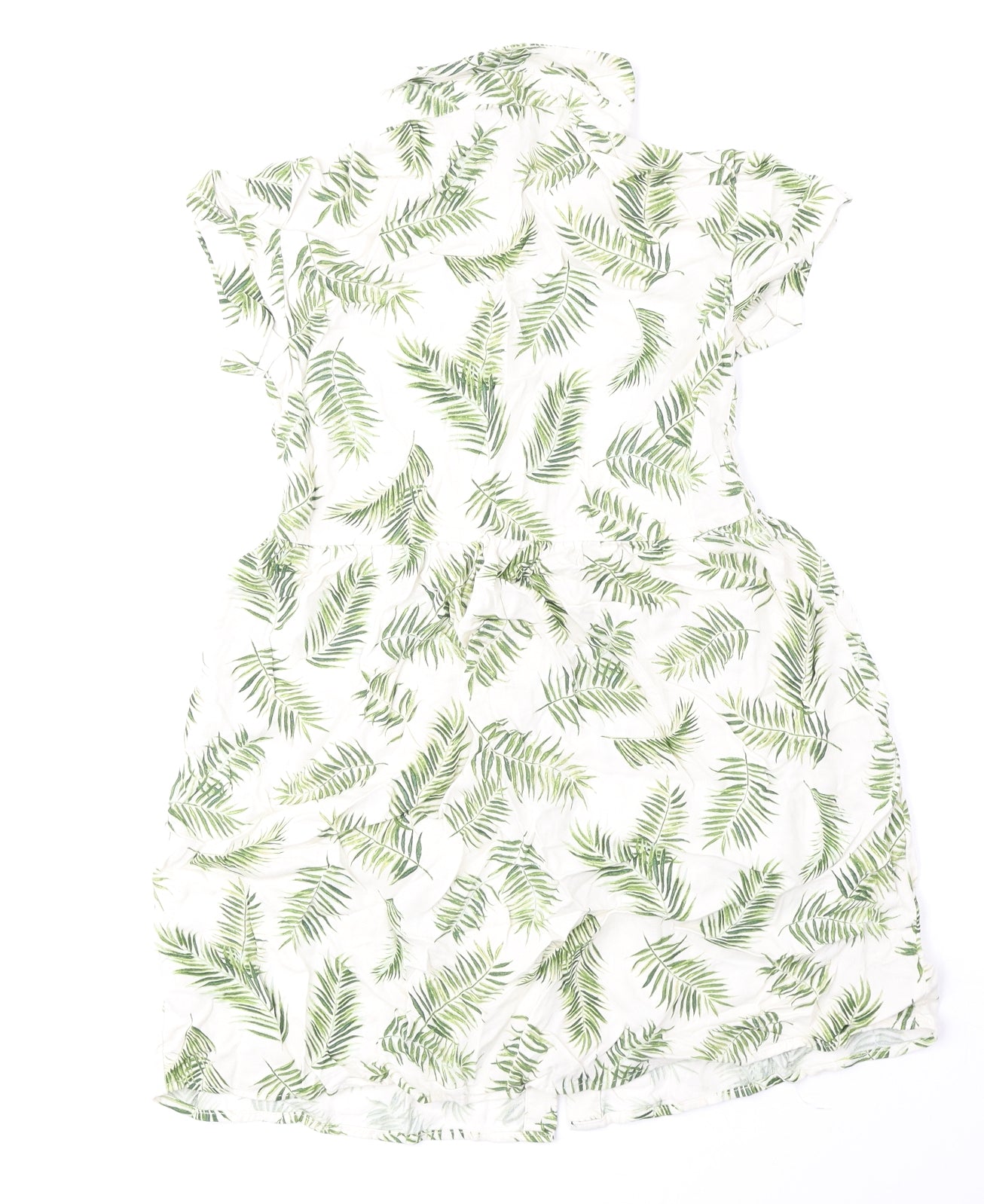 H&M Girls Green Geometric Viscose A-Line Size 8-9 Years Collared Button - Leaves