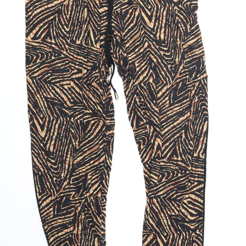 F&F Womens Orange Geometric Viscose Trousers Size 12 Regular Drawstring