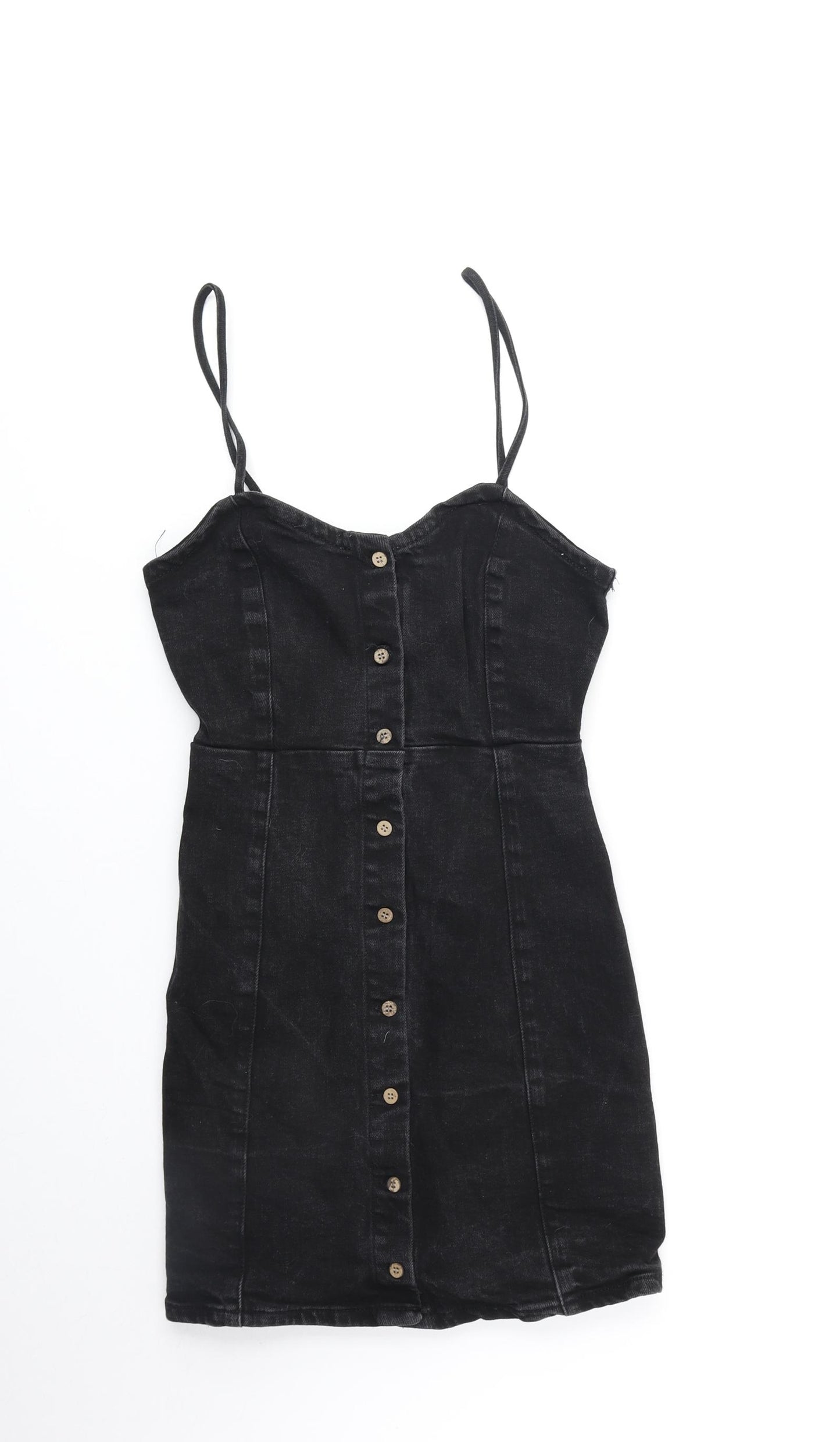 Pull&Bear Womens Black Polyester Tank Dress Size S Sweetheart Button