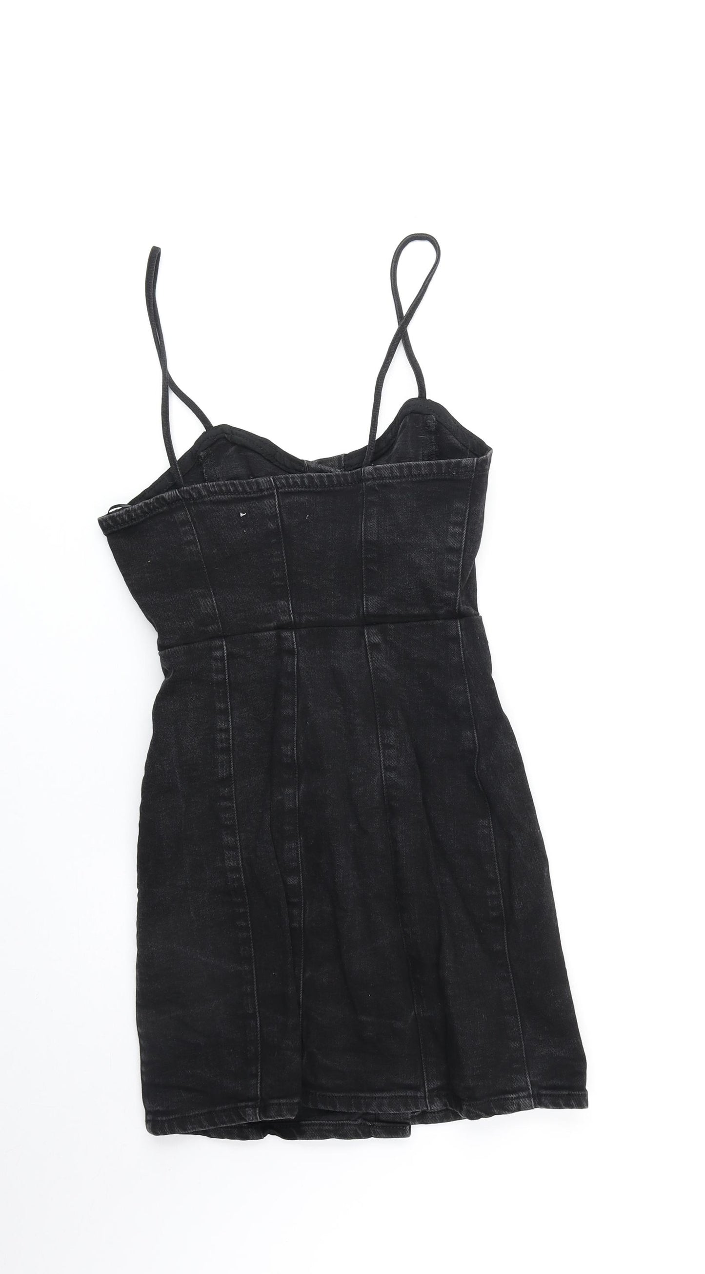 Pull&Bear Womens Black Polyester Tank Dress Size S Sweetheart Button