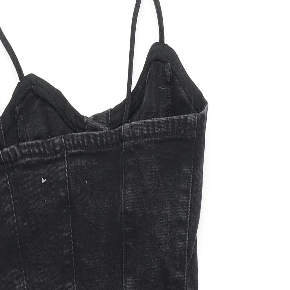 Pull&Bear Womens Black Polyester Tank Dress Size S Sweetheart Button