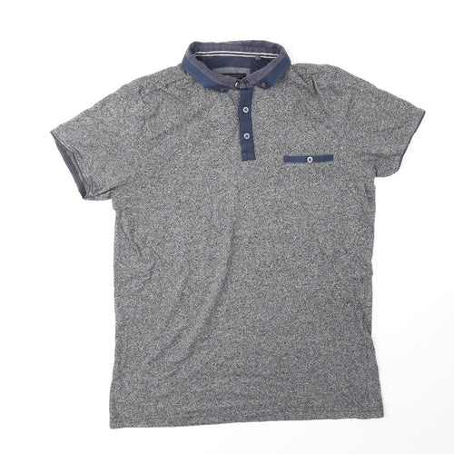 Authentic casual wear Mens Grey Cotton Polo Size L Collared Pullover