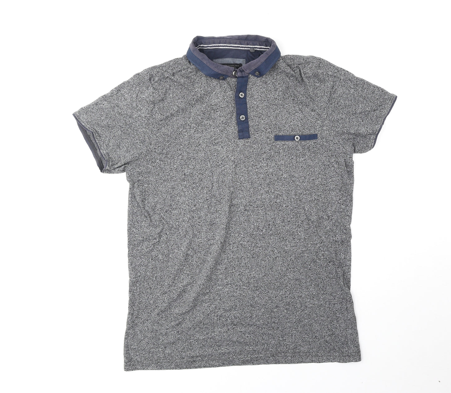 Authentic casual wear Mens Grey Cotton Polo Size L Collared Pullover