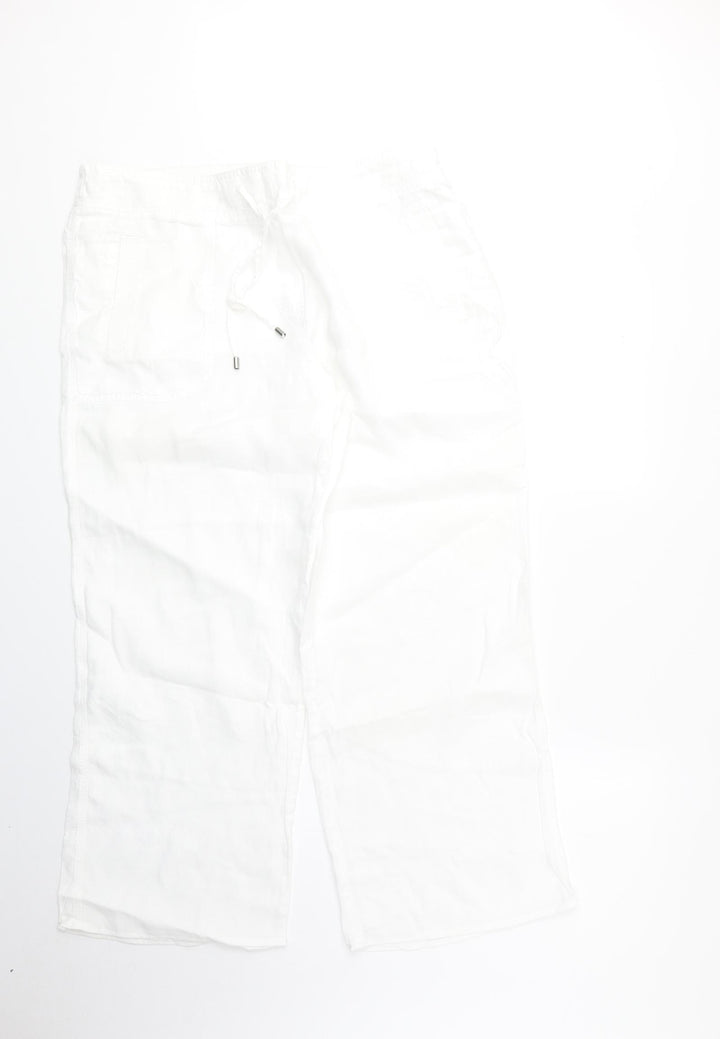Marks and Spencer Womens White Cotton Cropped Trousers Size 16 Regular Drawstring
