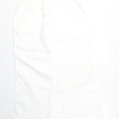 Marks and Spencer Womens White Cotton Cropped Trousers Size 16 Regular Drawstring
