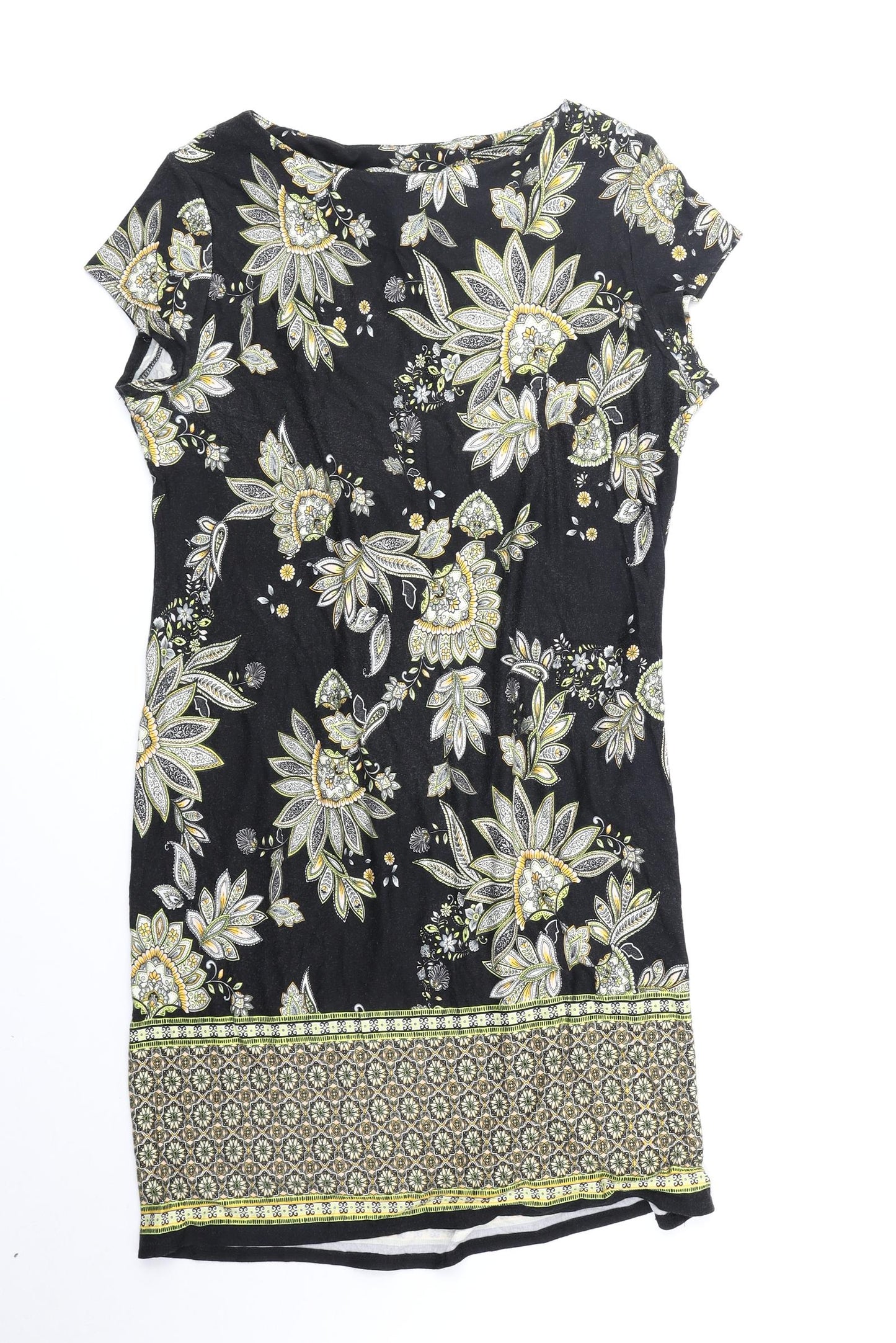 Wallis Womens Black Floral Viscose A-Line Size 14 Round Neck Pullover