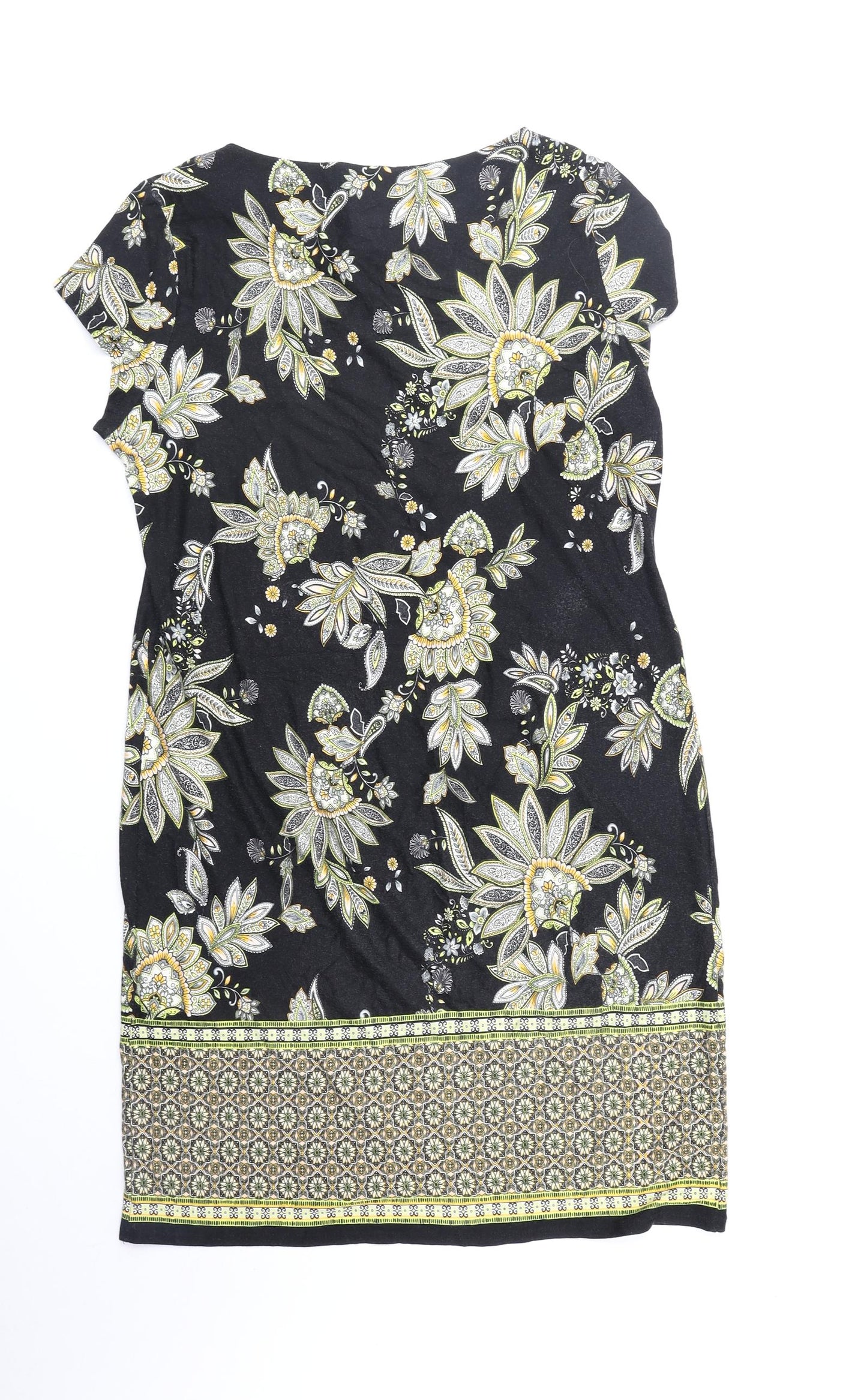 Wallis Womens Black Floral Viscose A-Line Size 14 Round Neck Pullover