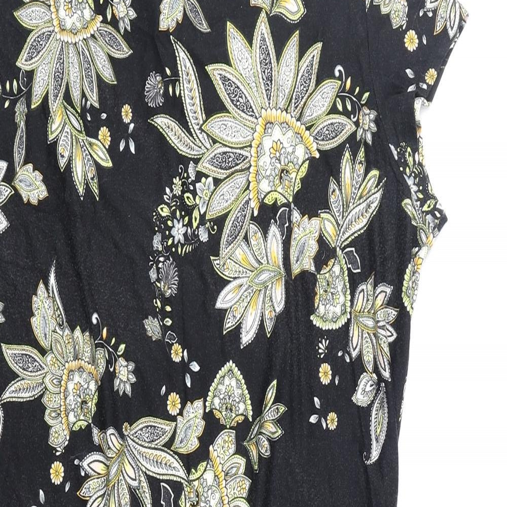 Wallis Womens Black Floral Viscose A-Line Size 14 Round Neck Pullover