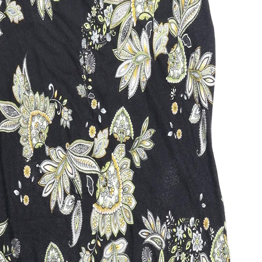 Wallis Womens Black Floral Viscose A-Line Size 14 Round Neck Pullover