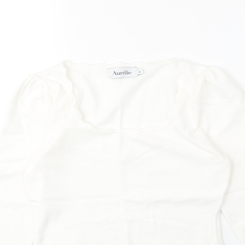 Aurelie Womens White Scoop Neck Viscose Pullover Jumper Size M