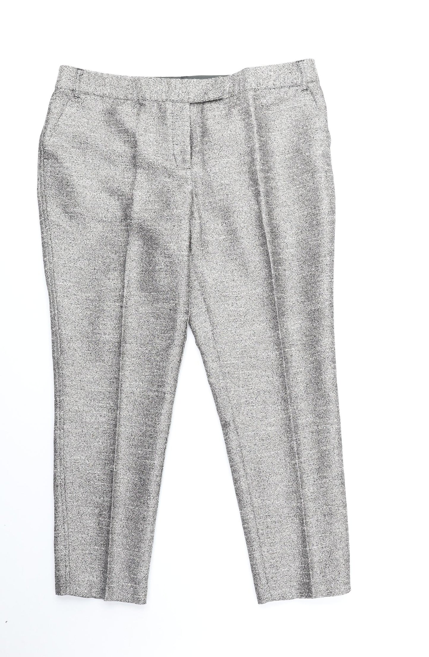NEXT Womens Silver Polyester Trousers Size 16 Regular Zip