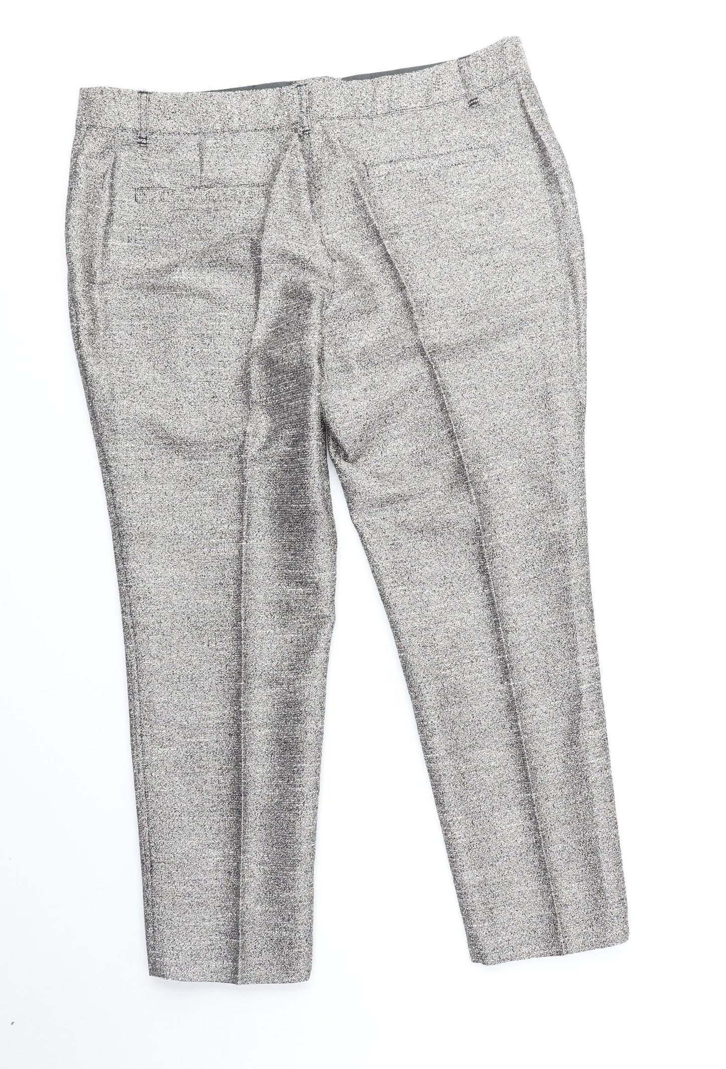 NEXT Womens Silver Polyester Trousers Size 16 Regular Zip