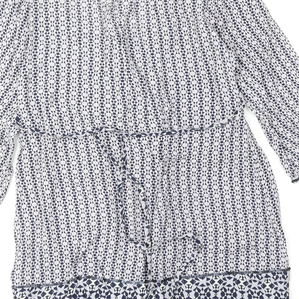 John Rocha Womens Blue Geometric Viscose Tunic Blouse Size 12 Scoop Neck