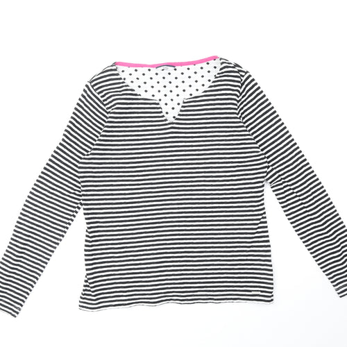 DASH Womens Black Striped Cotton Basic Blouse Size 10 V-Neck