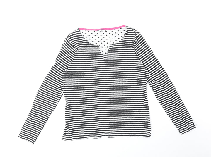 DASH Womens Black Striped Cotton Basic Blouse Size 10 V-Neck