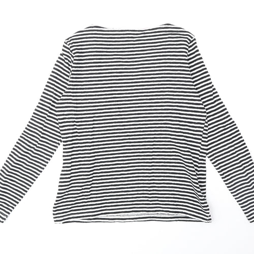 DASH Womens Black Striped Cotton Basic Blouse Size 10 V-Neck