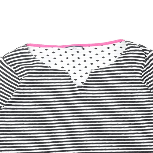 DASH Womens Black Striped Cotton Basic Blouse Size 10 V-Neck