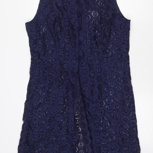 Preworn Womens Blue Floral Polyester Trapeze & Swing Size 20 Round Neck Button