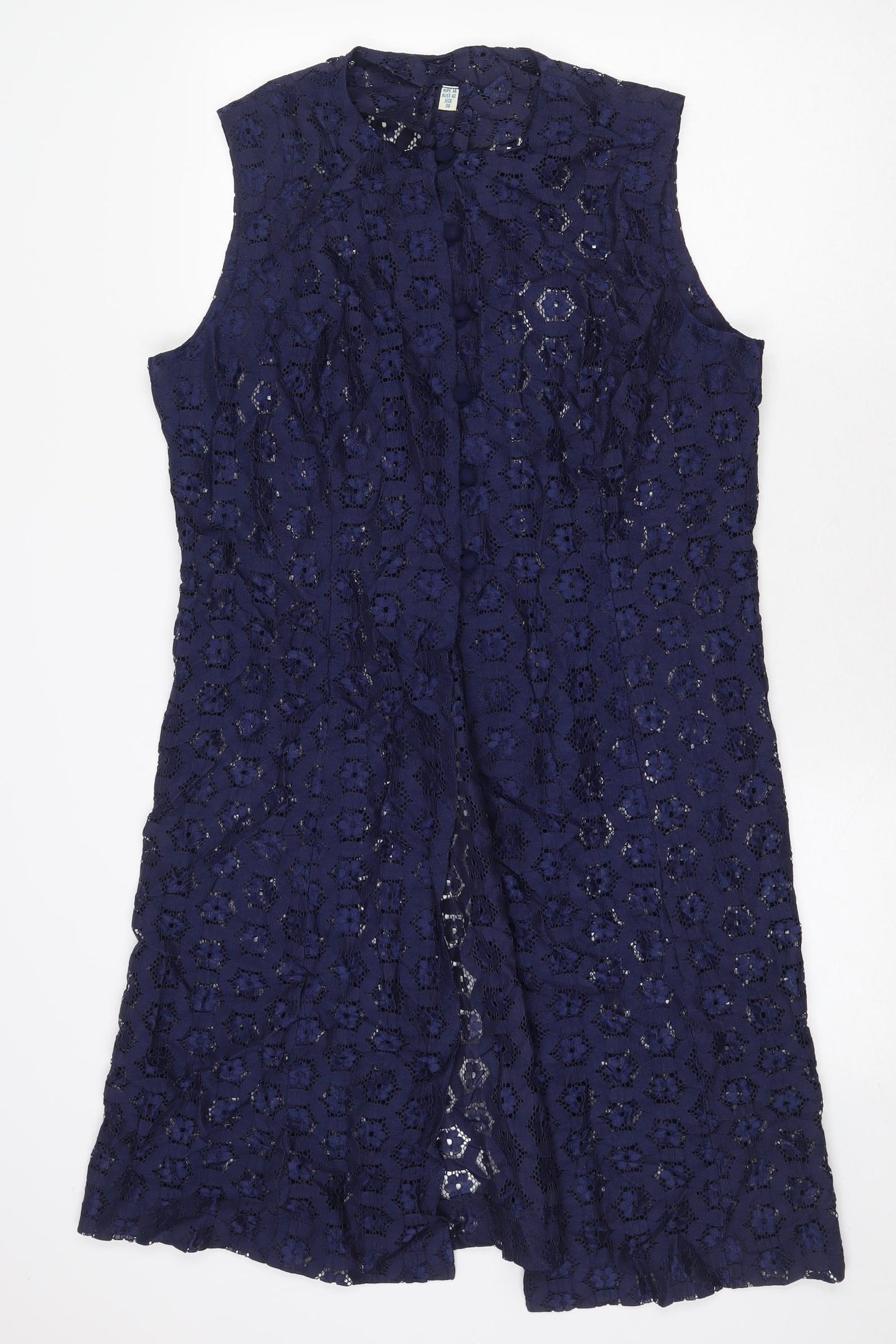 Preworn Womens Blue Floral Polyester Trapeze & Swing Size 20 Round Neck Button