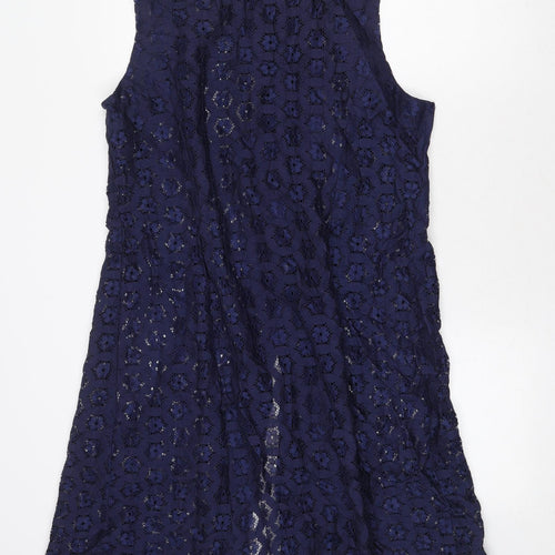 Preworn Womens Blue Floral Polyester Trapeze & Swing Size 20 Round Neck Button