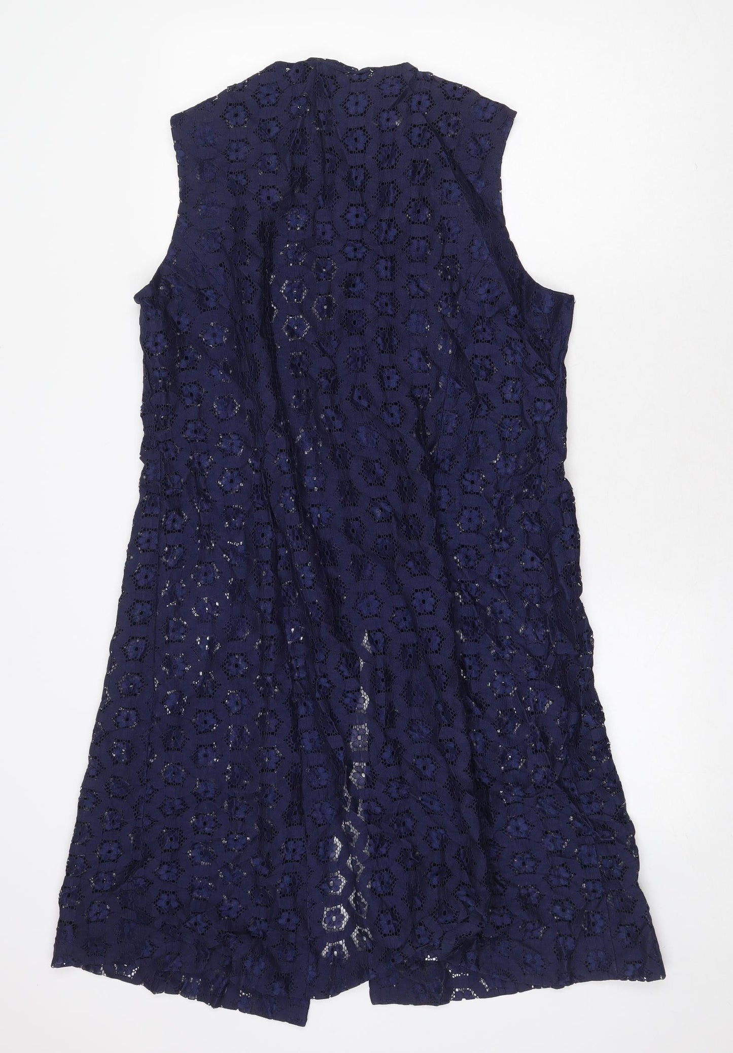 Preworn Womens Blue Floral Polyester Trapeze & Swing Size 20 Round Neck Button