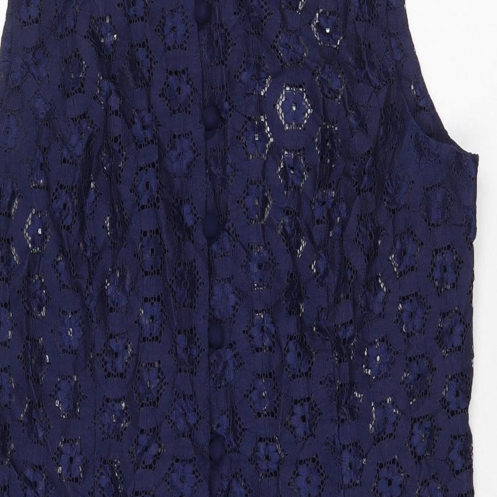 Preworn Womens Blue Floral Polyester Trapeze & Swing Size 20 Round Neck Button