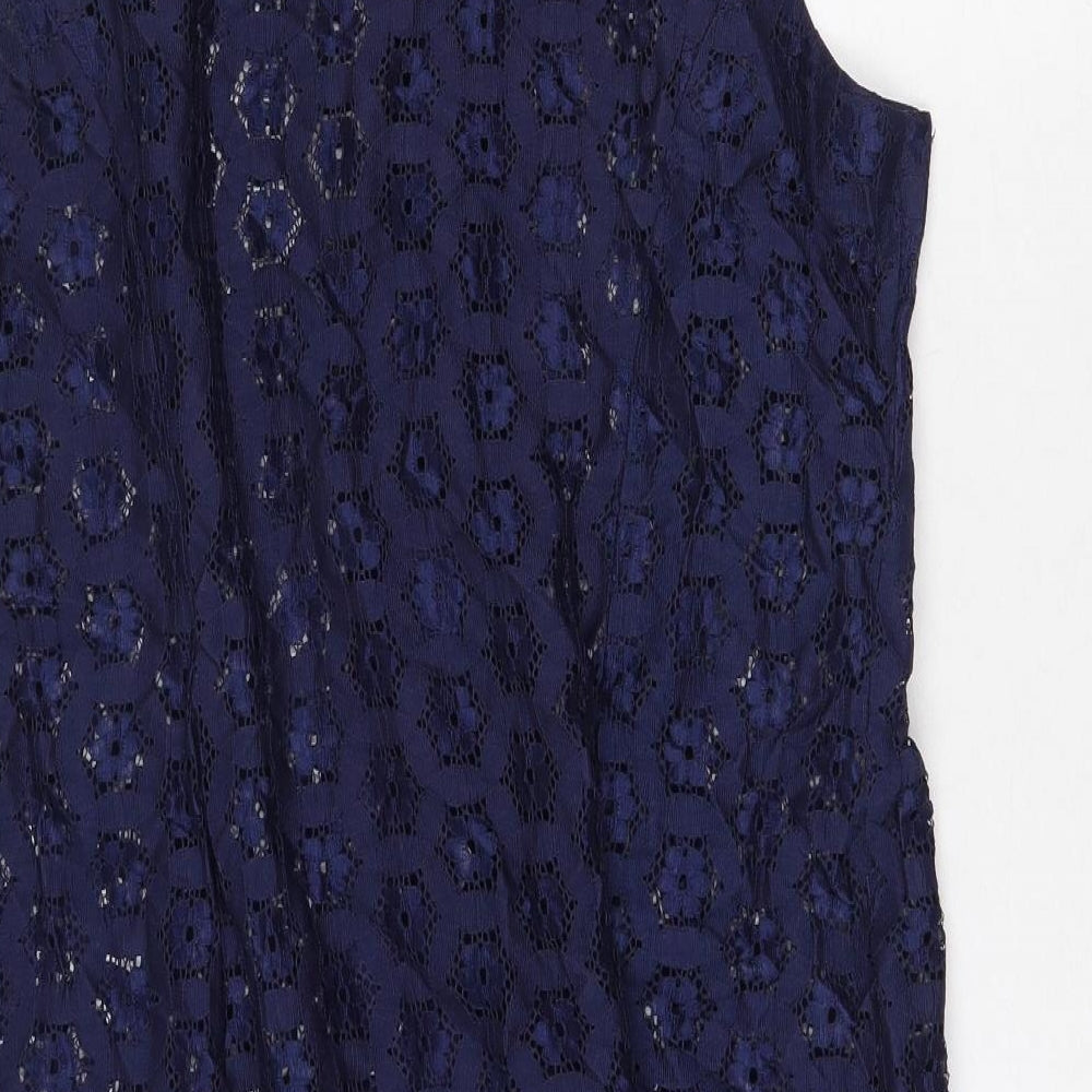 Preworn Womens Blue Floral Polyester Trapeze & Swing Size 20 Round Neck Button