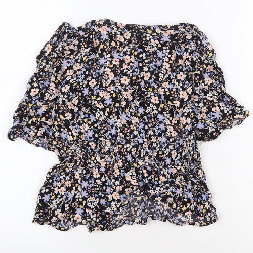 Miss Selfridge Womens Black Floral Viscose Basic Blouse Size 8 Scoop Neck