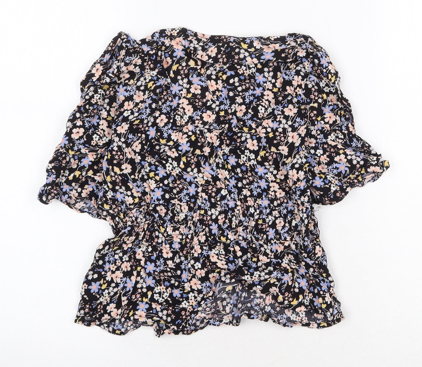 Miss Selfridge Womens Black Floral Viscose Basic Blouse Size 8 Scoop Neck