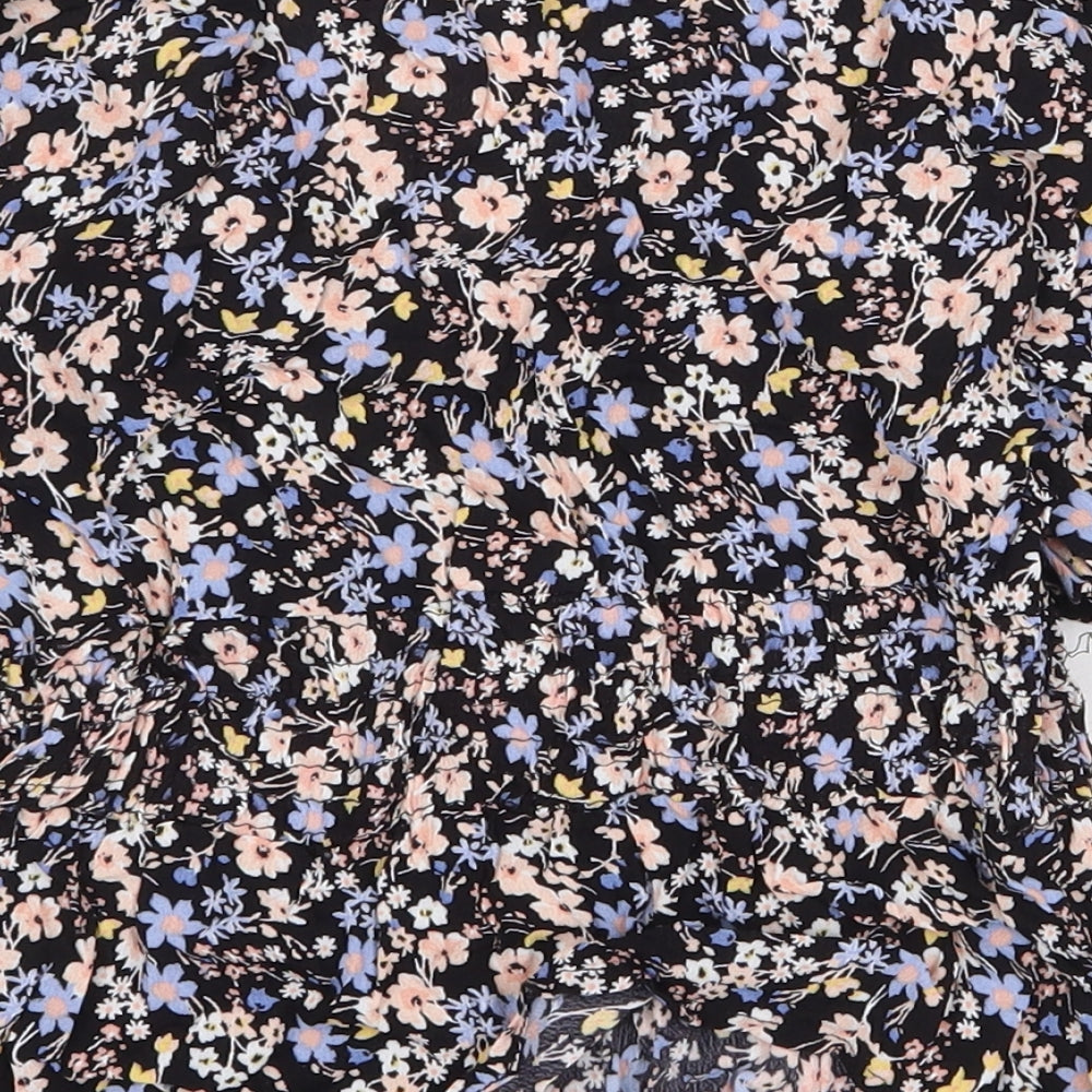 Miss Selfridge Womens Black Floral Viscose Basic Blouse Size 8 Scoop Neck