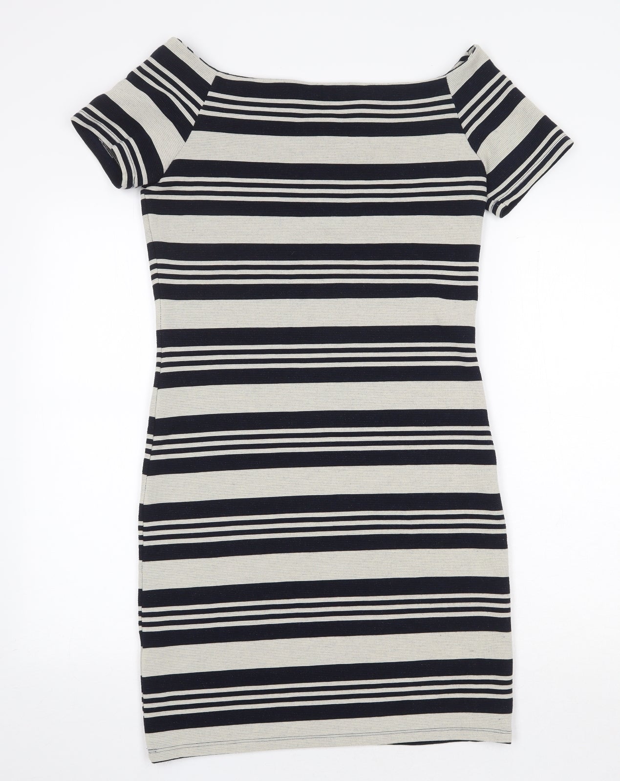 Topshop Womens Grey Striped Polyester Pencil Dress Size 14 Boat Neck Pullover