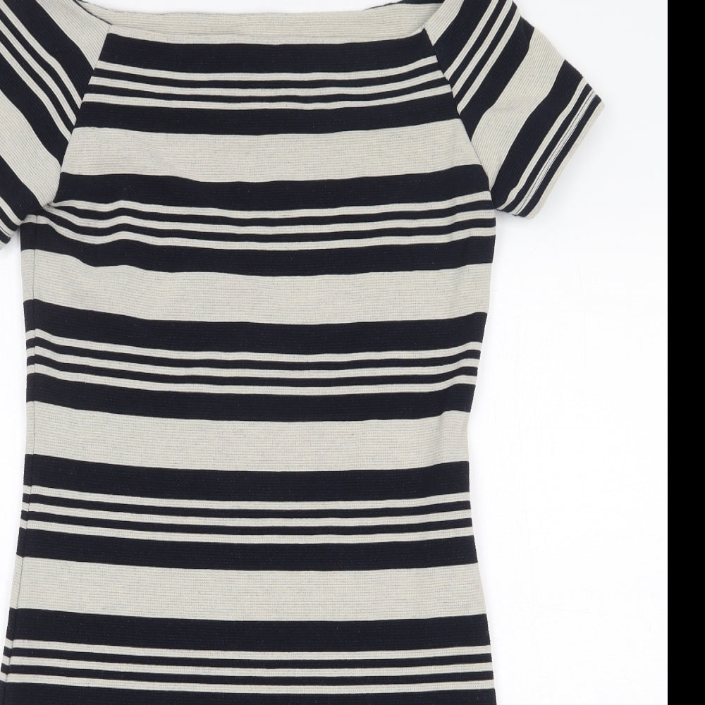 Topshop Womens Grey Striped Polyester Pencil Dress Size 14 Boat Neck Pullover